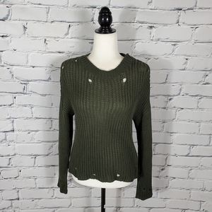 Faithfull the Brand Green Knit Distressed Sweater